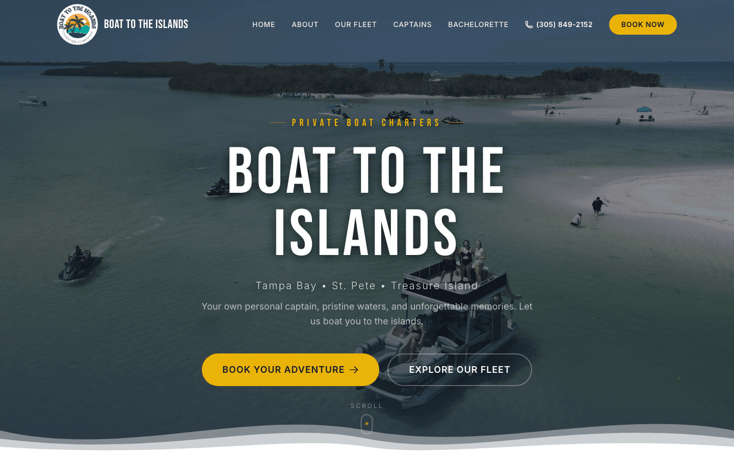 Screenshot of Boat to the Islands , Booking + tours site designed and built by Webeum